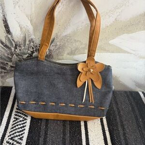Stylish Denim and Tan Tote Bag